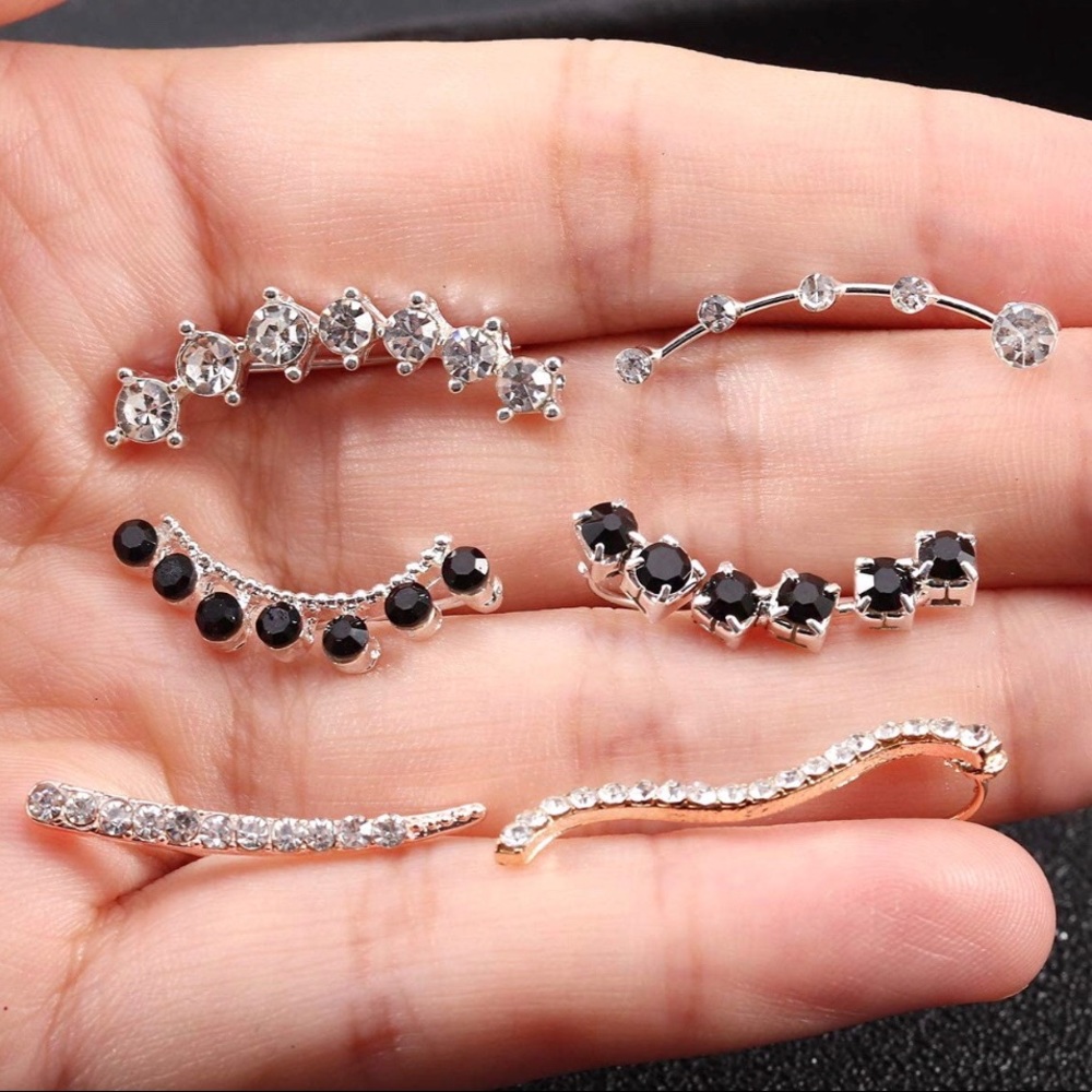 :: Delicate Black Crystal + Silver Ear Climbers - Picture 5 of 7